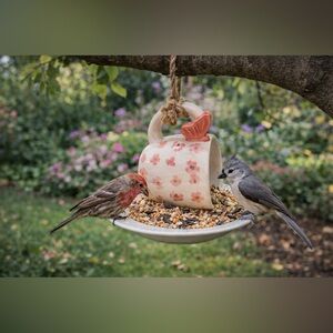 Blossoms & Butterfly Bird-feeder - Ceramic Mug and Saucer